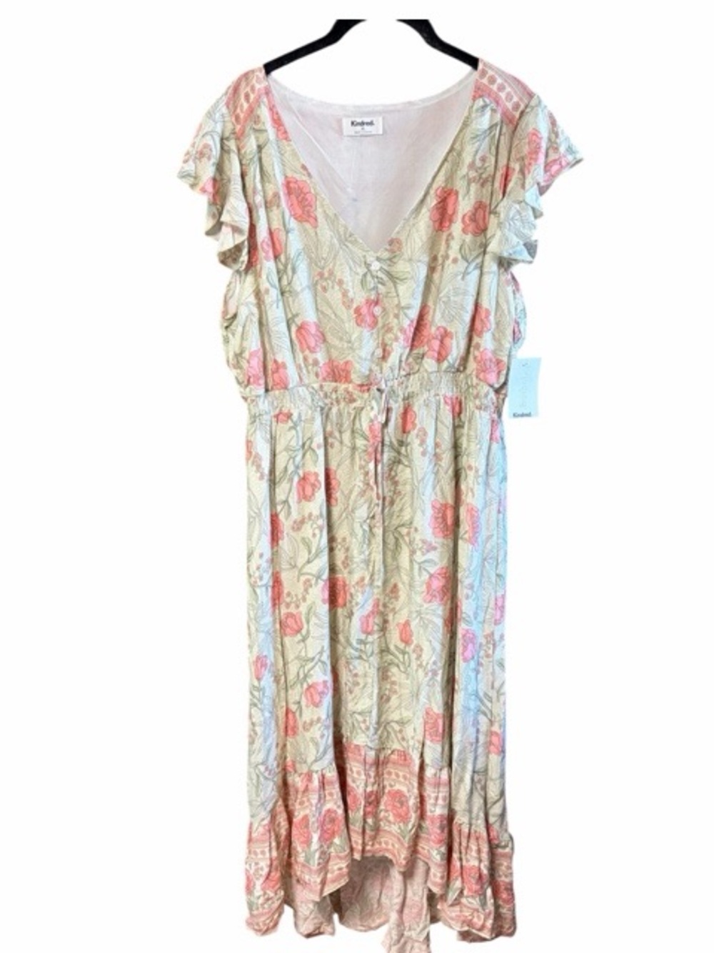 Anthropologie Kindred Floral Flutter Sleeve Boho Hi Low Maxi Dress NWT